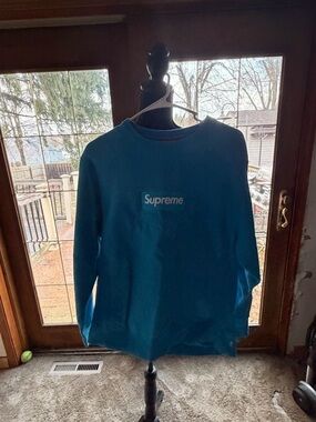 Supreme Blue Crewneck Sweatshirt with White Box Logo